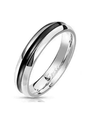 Anillo anillo de compromiso para mujer y hombre con ranura central negra 4mm
