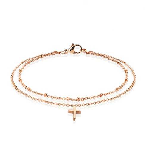 Adjustable ankle chain strap woman copper cross breloque