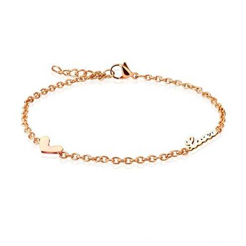 Bracelet chaine de cheville réglable femme acier cuivré breloque coeur