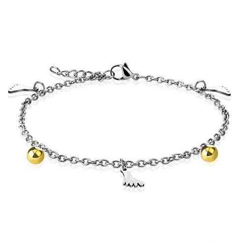 Bracelet chaine de cheville réglable femme acier doré breloques pieds