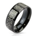 BAGUE POUR HOMME ADO ACIER CROIX PLAQUE NOIR PRIERE BIBLE NOTRE PERE SEIGNEUR LORD NEUVE 2566