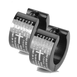 Pair earring for man woman teen steel plate black cross new bible prayer our father