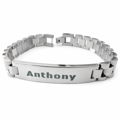 Bracelet Gourmette Homme Acier Plaque à Graver Style Maille Montre Personnalisé