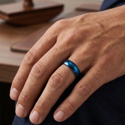 Moderner und 6 mm breiter Verlobungsring in elektrisch blau poliertem Edelstahl 2