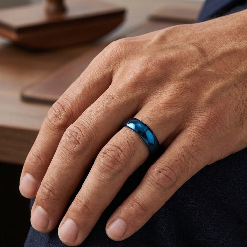 Verlobungsring auf einem Mann Paar Edelstahl Blaue Farbe 6mm - Kundengerechter Ring