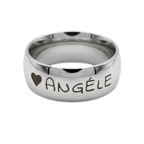 Anello anello Alleanza Matrimonio uomo in acciaio lucido effetto specchio 8mm con incisione