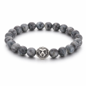 Men's Bracelet Natural Grey Agate Beads and Lion Head Steel