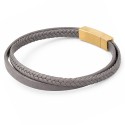 Men's Bracelet Leather Grey Double Band & Gold Clasp Customizable