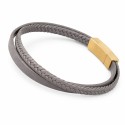 Bracelet Homme Cuir Gris Double Bande & Fermoir Doré Personnalisable