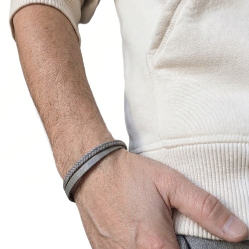 Banda de pulsera de cuero gris dual de los hombres y cierre de oro personalizable