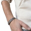 Bracelet Homme Cuir Gris Double Bande & Fermoir Doré Personnalisable