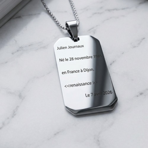 Men's necklace octagonal steel military plate with laser engraving