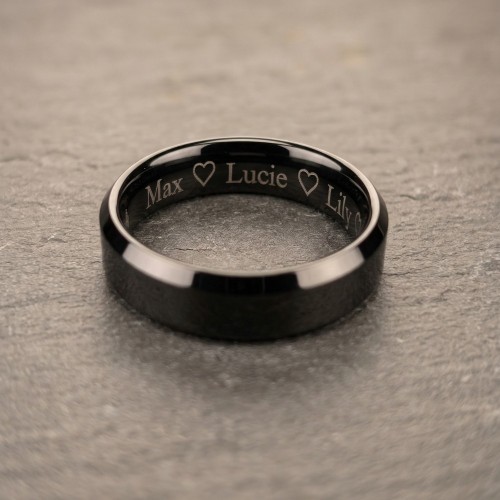 Bague de Mariage Homme en Carbure de Tungstène Bague Noire Bords Biseauté 6mm gravée