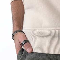Anillo de anillo hombre mujer adolescente acero cruz biblia oración nuestro padre negro 2