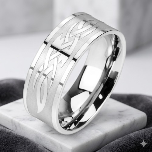 Bague Anneau Mixte Acier 316L Avec Gravure Tresse Tribal Luxe
