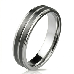 Men's Ring Ring Stainless Steel 2 Double Stripes BLACK NEW 0005M