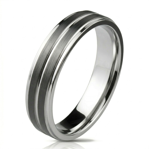 Herrenring Ring Edelstahl 2 Doppelstreifen Schwarz Neue 0005m