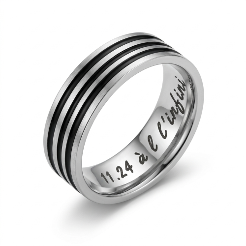 Stainless steel man ring with three personalized black lines