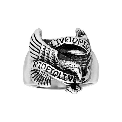 Manière Steel Ring des Mannes - Biker Eagle "Live to Ride"