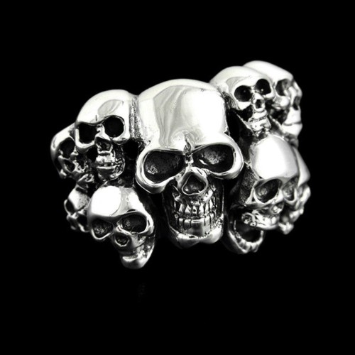 Bague Chevalière pour Homme Acier - Armée 10 Têtes de Mort Biker Gothique