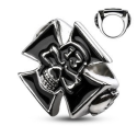 Bague Chevalière Homme Acier - Tête de Mort, Croix Biker et Chiffre 13