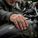 Anello per cavaliere da uomo in acciaio - Croce Latina e 4 teste di morte