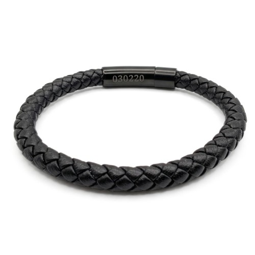 Bracciale in pelle nera e acciaio - Bracciale con chiusura gravidabile