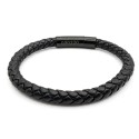Pulsera de cuero negro y acero - Pulsera con cierre gravitable