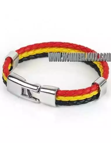 Men's men's bracelet teen steel leather braid ►Drapeau Flag country color Belgium Belgium LB278 POROMO NEW