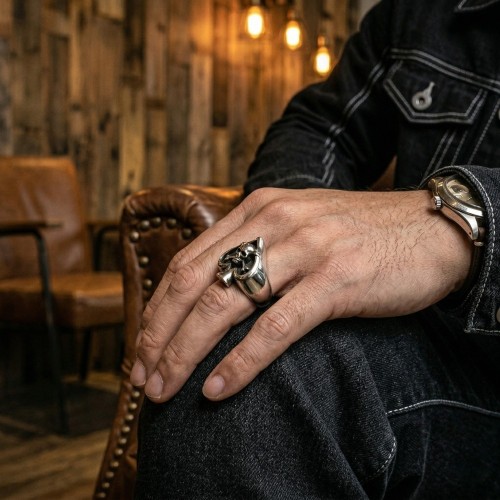 Men's Ring Steel 316L Ace Pique & Death Head Biker Poker