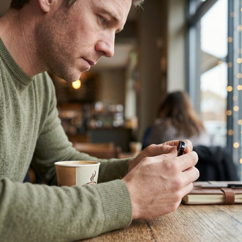 Anti-Stress-Ring am Finger, betätigt vom Daumen, um täglich Angst zu diskret zu kanalisieren