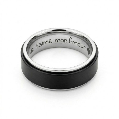 Anti-Stress Ring Rotary Anxiety Black Steel - Men's ring, Women's ring and Personalized teen ring