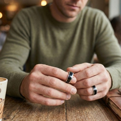 Black Steel Anti-Stress Ring Rotary Anxiety for Men, Women and Teen