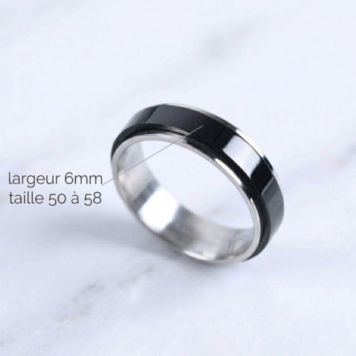Anti-Stress Ring Rotary Anxiety Black Steel - Male ring, Female and Teen width 6mm
