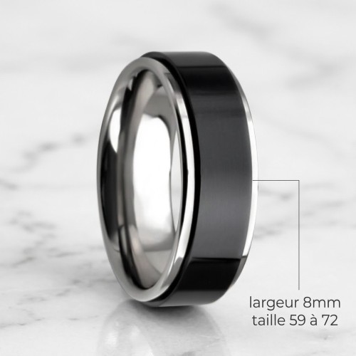 Anti-Stress Ring Rotary Anxiety Black Steel - Male ring, Female and Teen width 8mm