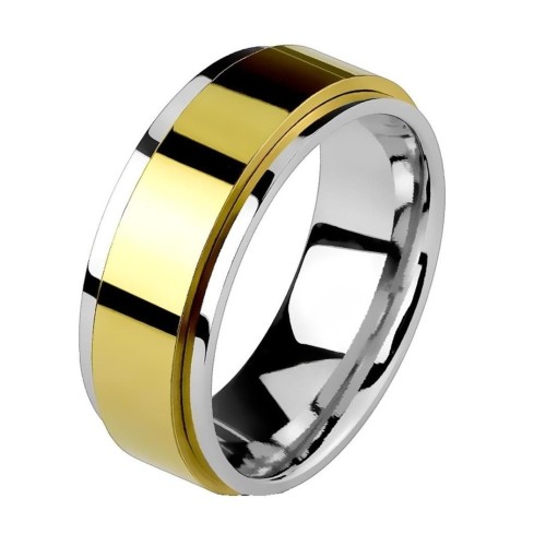 Anti-stress ring Rotary golden steel anxiety and silver for men