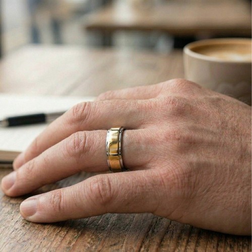 Anti-stress ring Anxiety rotary gold and silver steel for men