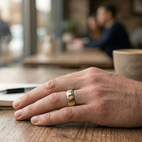 Anti-stress ring Anxiety rotating gold and silver man