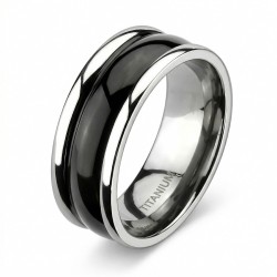 Titan-Mischverlobungsring - Silber und schwarzer Zweifarbiger Ring