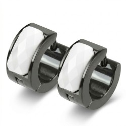Earrings Clips Black & White Steel & Pierre Facetted