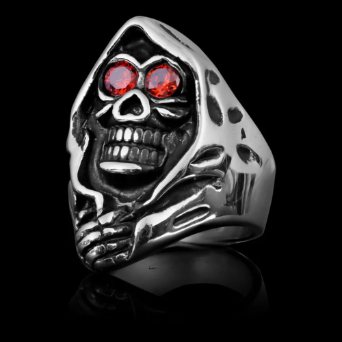 Cabeza de anillo de hombre de acero del cortacésped con los zircles rojos ojos