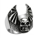 Men's Ring Steel with Skull and Demon Wings Open
