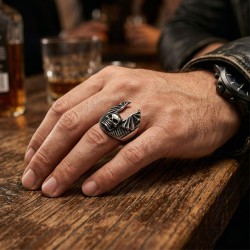 Acciaio in acciaio Chevalle Ring Gru Gru Morte Head Ala Gothic Biker 10643 2