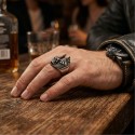 Chevalière ring for Men Steel - Skull and Demon Wings Open
