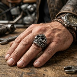 Hombre anillo hombre acero grúa cabeza de muerte armadura guerrero biker gótico 4329 2
