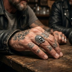 Bague pour homme acier skull tête de mort chef indien apache gothique 2