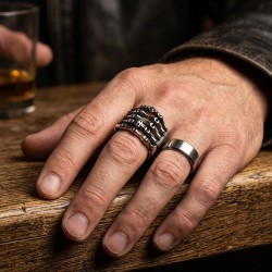 Bague homme acier tête de mort main squelette poing américain biker 2