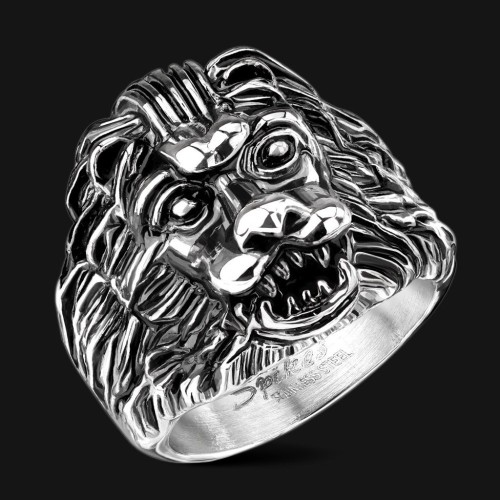 Men's Ring Steel - Ruggling Lion Head at Large Crinnière