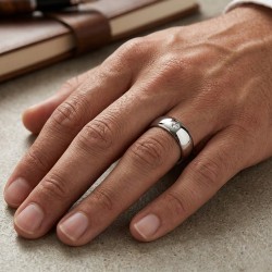 Anillo de la alianza para hombres o mujeres efecto de acero espejo color plata circón cz nouvelle 011 2