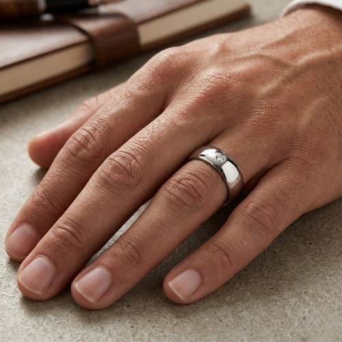 Ring Alliance Men Steel Mirror Effect Zircon Solitaire Wedding 6mm